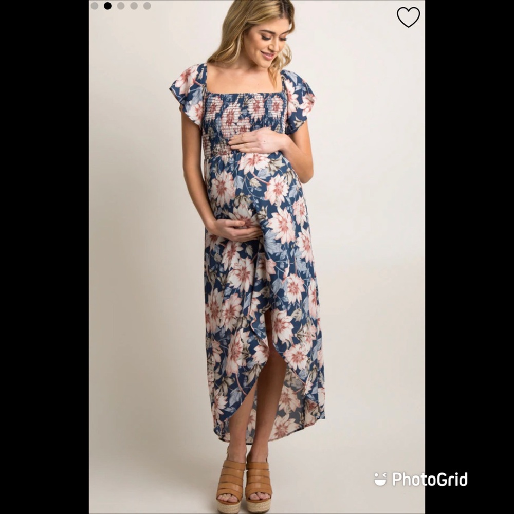 Brand New! PinkBlush Blue Floral Off Shoulder Smocked Wrap Maternity Dress